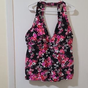 Women’s black & pink Floral Halter bathing suit tank top 24W